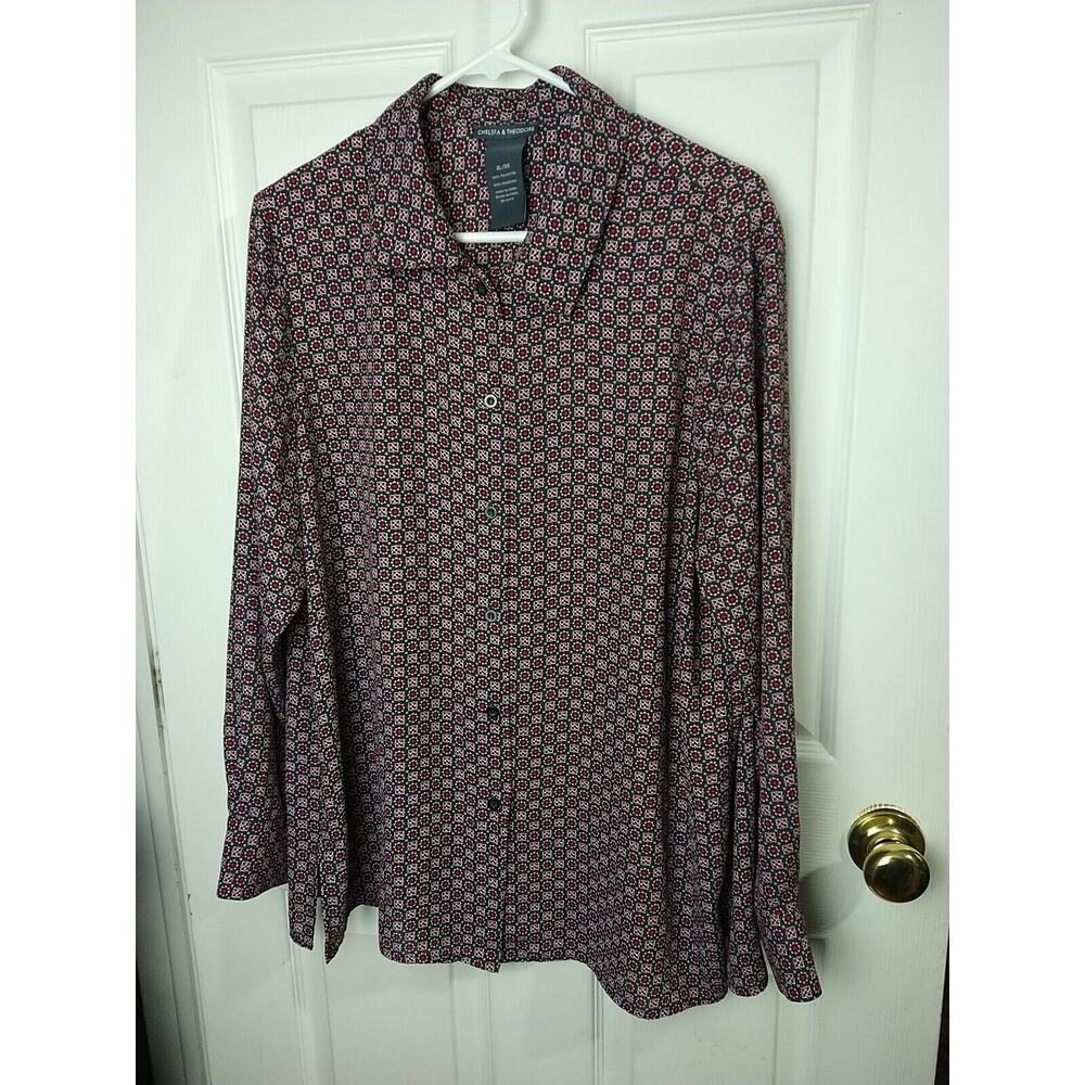 Chelsea & Theodore Shirt Woman XL Collared Button Long Sleeve Floral Check